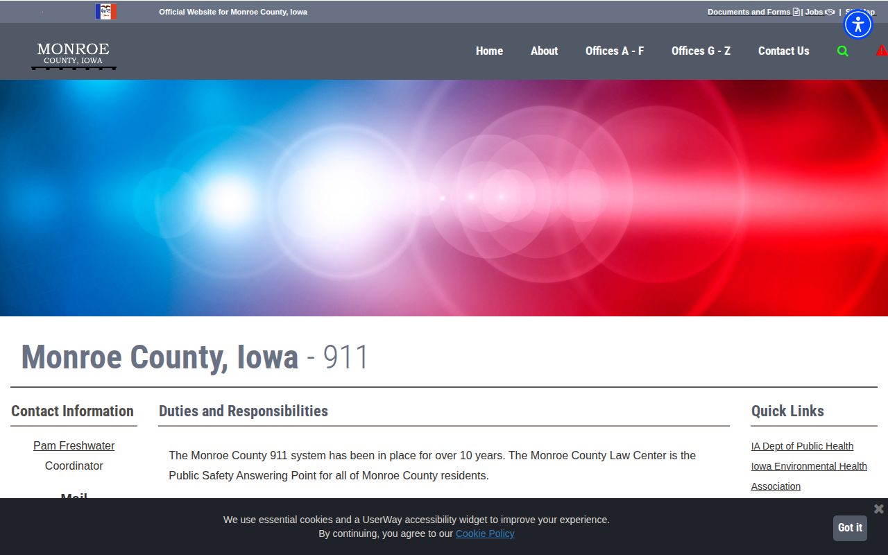 Monroe County 911 page describing county public safety dispatch