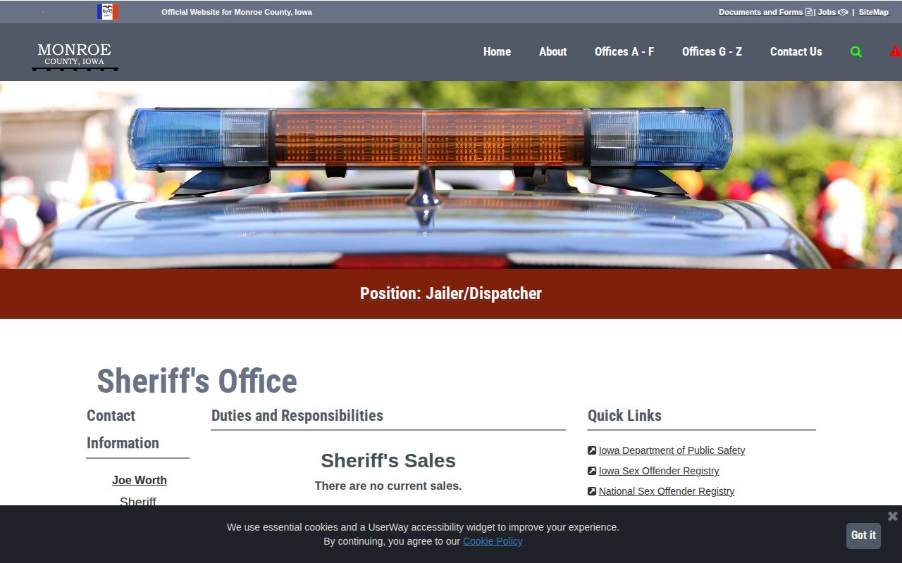 Official Monroe County Sheriff page with jail and contact information