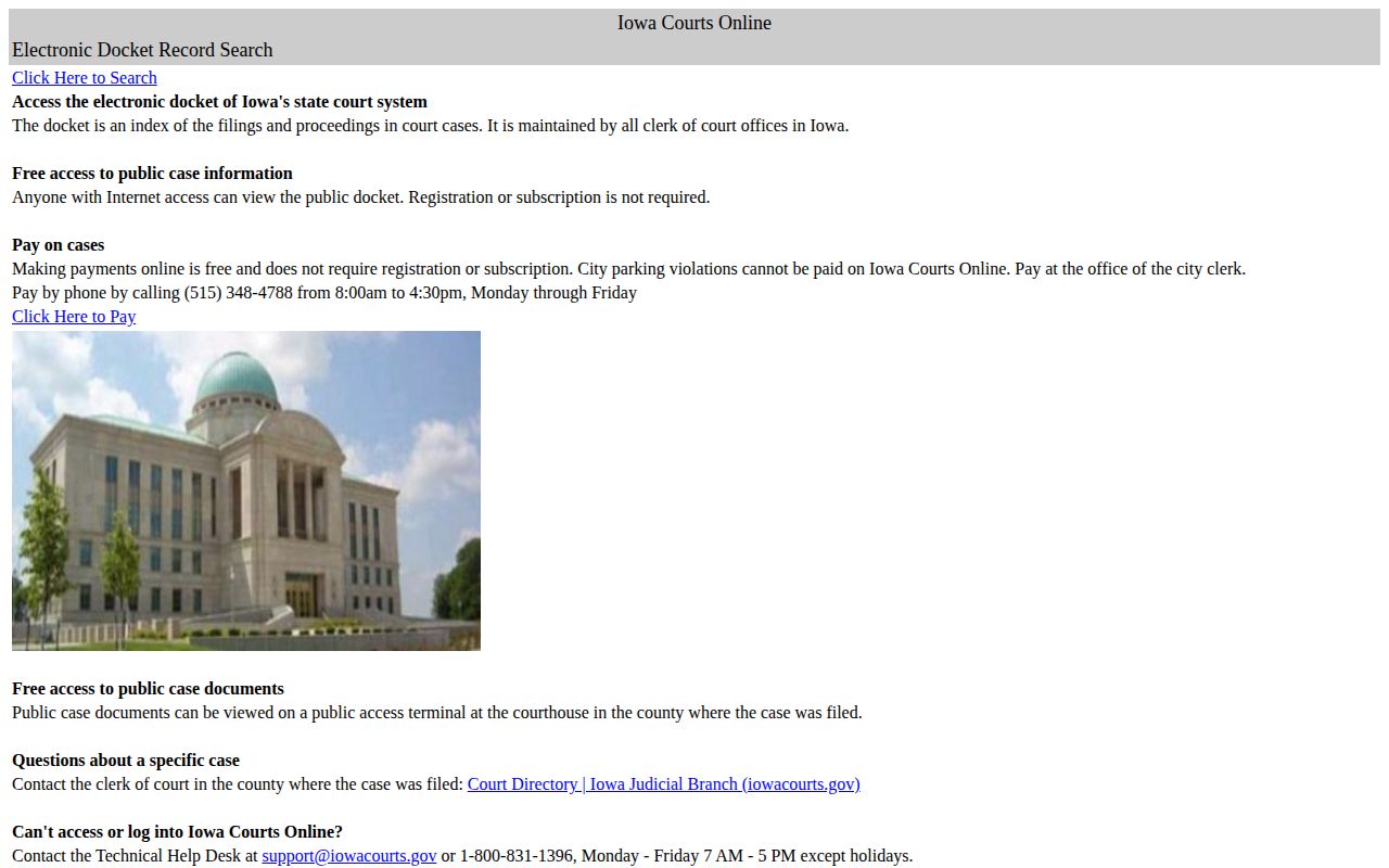 Iowa Courts Online public case search for Monroe County disposition checks